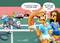 anthro bugs_bunny comic daffy_duck duck female furry lola_bunny looney_tunes male misterkrait mrkrait no_humans not_porn rabbit tennis text the_looney_tunes_show tina_russo