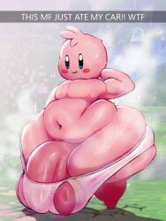 anthro balls belly big_balls big_butt big_penis blush blush_stickers bodily_fluids butt caption cracked_ground english_text flexing flexing_bicep freckles genitals glistening glistening_balls glistening_belly glistening_butt glistening_genitalia glistening_penis glistening_thighs hi_res huge_balls huge_butt huge_penis huge_thighs kirby kirby_(series) male musk navel nintendo penis pink_body pink_skin senordraws slightly_chubby smile solo steam steaming_body sweat sweaty_balls sweaty_butt sweaty_genitalia sweaty_legs sweaty_penis sweaty_thighs text thick_thighs tight_underwear