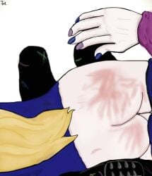 league_of_legends jinx_(league_of_legends) luxanna_crownguard pale_skin blonde_hair spanking spank_marks lesbian_sex yuri