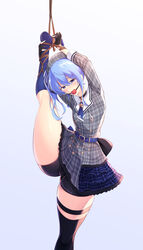 ball_gag blue_eyes blue_hair blush bondage bound cameltoe clothed clothing female flexible fully_clothed gag gloves hololive hololive_gen_0 hololive_japan hoshimachi_suisei maullarmaullar restrained skindentation solo splits thick_thighs thighhighs vertical_splits virtual_youtuber