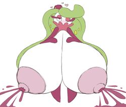 big_breasts blush blushing bodily_fluids breasts elemental_creature female flora_fauna gigantic_breasts hair hand_on_breast huge_breasts humanoid hyper hyper_breasts juice_(disambiguation) lactating metachoke nintendo nipples plant pokémon_(species) pokemon solo tsareena unusual_lactation video_games