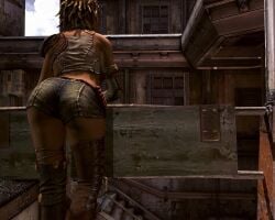 1girls 3d 3d_(artwork) 3dcg absurd_res absurd_resolution absurdres armwear ass ass_cleavage ass_focus bare_shoulder beautiful_woman belted_shorts beltshorts bethesda_softworks brown-haired_female brown_stockings cartridge denim_shorts edited_screencap femsub filter filtered game_cg heavenly_ass high_resolution highres id_software jean_shorts leaning_forward mature_woman mechanic rage_(game) sarah_yeoman short-haired_female shotgun_shells source_request srk_(s.e.m.e.n) stockings thighhighs unbothered