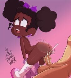 1boy 1girls ahegao ahegao_face black_body black_female craig_of_the_creek cum cum_in_ass cum_in_pussy cum_inside drooling not_ai_generated notsafeatwrk pink_clothing satisfied sparkle_cadet textless white_male