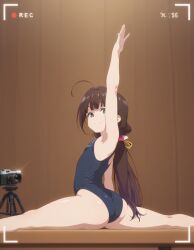 ai_generated bare_legs beautiful_girl blue_eyes brown_hair flat_chest focus_on_ass gymnastics heavenly_ass heavenly_body hinatsuru_ai long_hair open_legs perfect_body petite_female posing pretty_girl sexy_pose slim_female slim_waist slutty_body slutty_female small_breasts temptation tempting_viewer