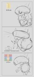 absurd_res badartist balls big_balls big_penis bodily_fluids cock_vore comic cum cum_vore digestion ejaculation erection forced foreskin genital_fluids genitals hi_res male monochrome penile penis size_difference solo unknown_species unwilling_prey vore