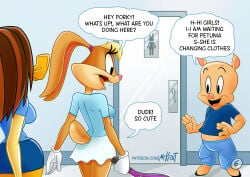 anthro changing_room comic duck female furry lola_bunny looney_tunes male misterkrait mrkrait no_humans not_porn pig porky_pig rabbit text the_looney_tunes_show tina_russo