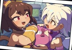2girls anthro clothed clothing feline female female_only gameoverse glitch_productions kit_(gameoverse) kit_bodega light-skinned_female light_skin lulu_(gameoverse) yuri