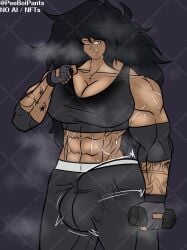 2d 2d_(artwork) boner boner_under_clothes bulge bulge_under_clothes digital_drawing_(artwork) fanning_self futanari monica_clark muscular_futa original original_character sweating sweating_futa tattoos thespicyname