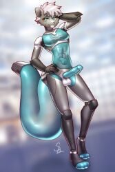 anthro erection genitals hi_res joints machine male nariikhan penis robot robot_anthro robotic robotization solo translucent translucent_body translucent_tail