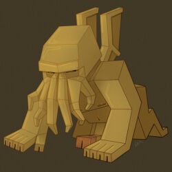 abstract_art anthro crawling cthulhu cthulhu_mythos cubism genitals grumpy h._p._lovecraft half-erect hi_res humanoid literature low_poly male penis polygonal_body public_domain ravuer simple_background slightly_chubby slightly_chubby_male solo tentacle_beard wings