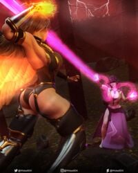 2girls 3d angel angel_wings ass battle big_ass big_butt brown_hair female female_only fight fighting furia_(paladins) large_ass paladins seris_(paladins) white_skin wicked3dx wings