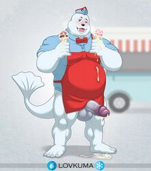 absurd_res anthro balls blush bodily_fluids clothed clothing cum dewgong erection genital_fluids genitals hi_res humanoid_genitalia humanoid_penis looking_at_viewer lovkuma male muscular muscular_anthro muscular_male nintendo open_mouth overweight overweight_anthro overweight_male penis pokémon_(species) pokemon smile solo solo_male video_games