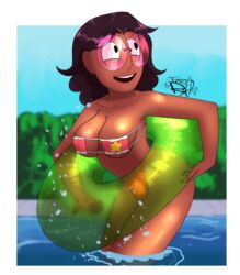 big_breasts bikini brown_hair connie_maheswaran fizzyrox_(artist) floaty glasses pink_glasses pool steven_universe straight_hair