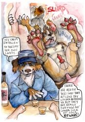 absurd_res alcohol anal anal_penetration animal_genitalia animal_penis anthro anus beverage canid canine canine_genitalia canine_penis canis cigarette clothing container cup dialogue domestic_dog drinking_glass duo erection genitals glass glass_container glass_cup hi_res human knox_(lorepaw) male male/male mammal mjw_darkmode orientation_play painting_(artwork) penetration penile penile_penetration penis penis_in_ass sailor sailor_uniform shot_glass slur smoking speech_bubble traditional_media_(artwork) traditional_painting_(artwork) traditional_watercolor_(artwork) uniform watercolor_(artwork)