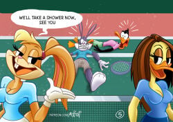 anthro bugs_bunny comic daffy_duck duck female furry lola_bunny looney_tunes male misterkrait mrkrait no_humans not_porn rabbit tennis text the_looney_tunes_show tina_russo