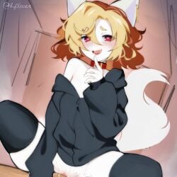 ky0cookie female female_focus female_only short_hair brown_hair furry furry_only furry_female skinny_girl animal_ears animal_tail clothing open_legs penis penis_in_pussy pussy penetration original original_character commission white_fur