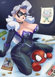 felicia_hardy black_cat_(marvel) marvel marvel_comics spider-man_(series) marvel_rivals black_cat_(marvel_rivals) 1girls female superheroine white_hair green_eyes light_skin light-skinned_female breasts big_breasts huge_breasts large_breasts thick_breasts massive_breasts bursting_breasts curvy curvy_figure curvy_body curvaceous curvaceous_figure curvaceous_body curvaceous_female curvy_female curvy_hips curvaceous_hips hips wide_hips thick_hips thick thick_thighs mask masked masked_female eyemask domino_mask voluptuous voluptuous_female seductive seductive_look bodysuit tight_clothing tight_clothes skin_tight seducing enticing alluring temptation tempting teasing 2026 bed on_bed doll comic_book picture_on_wall cash money necklace pearl_necklace collar choker seductive_pose animatic_wolf