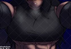 2d 2d_(artwork) digital_drawing_(artwork) futanari monica_clark muscular_futa original original_character pinned_to_wall pov thespicyname