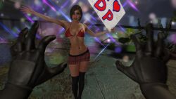 1girls 1male 3d 3dcg absurd_res bare_shoulders beautiful_girl beautiful_woman bikini_top blue_eyes brown-haired_female cleavage collarbone deadpool deadpool_(game) edited_screencap femsub game_cg happy_female huge_breasts leaning_hips leaning_to_the_side male_pov maledom marvel navel number-1_fan_girl plaid_miniskirt plaid_skirt red_bikini_top red_miniskirt red_skirt short-haired_female tartan_skirt unnamed_character wholesome