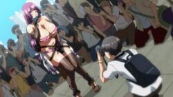 1girl 1girls 2023 20s animated animated_gif anime_screenshot armband ass backpack bag belly bent_over bikini black_choker black_gloves blue_sky blush breasts building camera choker cleavage closed_eyes cloud cloudy_sky convention cosplay covered_erect_nipples covering_breasts covering_own_mouth covering_privates crotch_grab eyepatch_bikini female flashlight glasses gloves hand_over_own_mouth hands_on_crotch hanging_breasts hat hats huge_ass huge_breasts husband_and_wife implied_vibrator large_breasts lips lipstick long_hair long_sleeves low-tied_long_hair makeup mature_female minamoto_no_raikou_(fate)_(cosplay) minamoto_no_raikou_(swimsuit_lancer)_(fate)_(cosplay) mole mole_under_mouth muffin_top multiple_boys navel netorare open_mouth pink_bikini public_indecency purple_hair sagging_breasts sky standing sweat swimsuit tablet_pc tagme taka_kimura taking_picture thick_thighs thighhighs thighs towel towel_around_neck tsuma_ni_damatte_sokubai-kai_ni_iku_ja_nakatta very_long_hair wide_hips yumiko_kimura