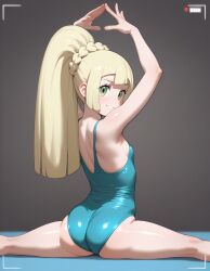 ai_generated bare_legs beautiful_girl blonde_hair flat_chest focus_on_ass green_eyes gymnastics heavenly_ass heavenly_body lillie_(pokemon) long_hair open_legs perfect_body petite_female posing pretty_girl sexy_pose slim_female slim_waist slutty_body slutty_female small_breasts temptation tempting_viewer