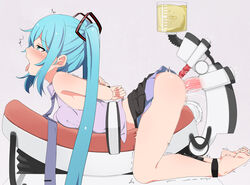 abmayo alternate_breast_size anal anal_object_insertion aqua_eyes aqua_hair ass bangs bare_legs bare_shoulders barefoot black_skirt blue_hair blush bondage bound clitoral_stimulation clothing dildo double_penetration female female_only full_body hair_ornament hatsune_miku long_hair medium_breasts miniskirt necktie object_insertion open_mouth pleated_skirt pussy_juice restrained saliva sex_machine sex_toy shirt skirt skirt_lift sleeveless sleeveless_shirt solo stationary_restraints striped tied_up tongue tongue_out torogao trembling twintails vaginal_object_insertion vaginal_penetration very_long_hair vocaloid