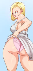 1girls 5_fingers android android_18 big_ass big_breasts big_butt blonde blonde_hair blue_background blue_eyes bubble_ass bubble_butt busty cleavage clothed clothed_female clothes clothing color colored curvaceous curvy curvy_body curvy_female curvy_figure dat_ass dragon_ball dragon_ball_z dress dress_lift ear_piercing ear_ring earring earrings eyelashes female female_focus female_only hair hourglass_figure huge_areolae huge_ass huge_breasts huge_butt large_ass large_breasts light-skinned_female light_skin looking_back mouth_open open_eyes open_mouth panties pink_panties pinkpawg plain_background round_ass round_ears short_hair shounen_jump sideboob solo solo_female solo_focus standing teasing thick_ass thick_legs thick_lips thick_thighs thin_waist uncensored underwear voluptuous white_dress wide_hips yellow_hair