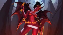 black_hair blue_eyes dota_2 firenze_art queen_of_pain red_nipples red_skin succubus wings