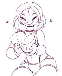 animated big_breasts bouncing_breasts breast_grab breasts closed_eyes female female_only frisk gif girlfriend looking_at_viewer nipple_bulge smile solo solo_female spirale thick_thighs undertale wide_hips