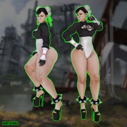 1girls 3d 3d_(artwork) anklet big_ass bimbo bracelet chun-li cosplay earrings female female_focus female_only fetish high_heels honey_select ihateasuka illusion_soft lipstick nier:_automata platform_footwear platform_heels simple_background solo spiked_bracelet street_fighter street_fighter_v tattoo thick_thighs yorha_2b_(cosplay)