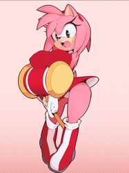 1girls amy_rose anthro big_breasts female female_only hammer holding_weapon piko_piko_hammer plantpenetrator solo sonic_(series) tagme