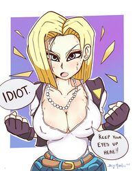 1girls android_18 areola_bulge bigmantis blonde_hair blue_eyes cameltoe cleavage curvy dragon_ball erect_nipples female female_only huge_areolae huge_ass huge_breasts puffy_nipples short_hair solo thick_lips thick_thighs voluptuous wide_hips