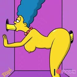 1girls ahe_gao animated animated_gif bart_simpson blue_hair deep_penetration deepthroat eyeless_male face_fucking female gangbang glory_hole large_ass large_penis longer_than_30_seconds marge_simpson milhouse_van_houten pooph sound spitroast stomach_bulge the_simpsons threesome throat_bulge video