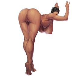 1girls ass bent_over berserk big_ass big_breasts black_hair blue_eyes breasts casca dark-skinned_female dark_skin female female_only huge_ass human nipples nude short_hair solo sweat tagme thick_thighs tomboy wet wide_hips xxoom