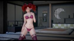 3d amy_sorel drill_hair honey_select kneeling lingerie looking_at_viewer red_eyes red_hair shanodeshano soul_calibur stockings studio_neo