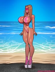 1girls amber_(the_pit) animated beach bikini bimbo brown_hair character_sheet coxville_stories earrings fake_ass fake_breasts female female_only gif high_heels large_breasts large_lips long_hair modelo necklace one-piece_swimsuit outdoors pink-tinted_eyewear platform_heels skinny sling_bikini solo solo_female solo_focus straight_hair sunglasses tan_skin theofficialpit tinted_eyewear turnaround turning visor