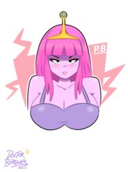 adventure_time big_breasts breasts doctorbuguer pink_background pink_hair pink_skin princess_bubblegum