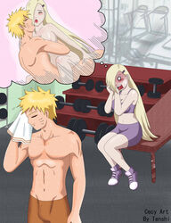 1boy 1girls after_exercise areolae being_watched blonde_hair blood blush breasts cecyartbytenshi closed_eyes cowgirl_position facial_mark facial_markings female gym hair_ornament hairclip heavy_blush imagination imagining in_love ino_yamanaka long_hair looking_at_partner male moaning naruto naruto_(series) naruto_shippuden nipples nosebleed sex short_hair sitting standing straddling sweat sweatdrop sweating topless towel uzumaki_naruto watching yellow_hair