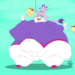 1:1 anthro belly big_belly big_breasts blaze_the_cat bottomwear breasts cameltoe clothing curvy_figure cutlery deep_navel eating english_text fat felid female food fork front_view fur hi_res holding_food holding_fork holding_object huge_breasts huge_hips huge_thighs hyper hyper_breasts hyper_hips hypnosis kitchen_utensils mammal mind_control mobian_(species) morbidly_obese morbidly_obese_anthro morbidly_obese_female navel navel_outline obese obese_anthro obese_female open_mouth open_smile overeating overweight overweight_anthro overweight_female pants plump_camel_toe purple_body purple_fur sega shirt signature simple_background smile solo sonic_(series) sonic_rush sonic_the_hedgehog_(series) standing text thick_thighs three-quarter_view tight_bottomwear tight_clothing tight_pants tight_shirt tight_topwear tools topwear vant_talon voluptuous weight_gain white_body white_fur wide_hips