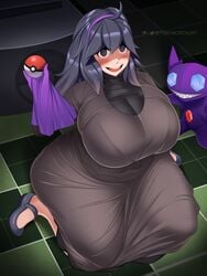 1girls absurd_res alternate_breast_size ass ass_in_dress bbw black_hair blush breasts chubby chubby_female curvy dress erect_nipples erect_nipples_under_clothes female hairband hands_up hex_maniac hi_res high_resolution huge_breasts impossible_dress kneeling large_ass long_dress long_hair long_sleeves looking_at_viewer nipples open_mouth plump pokemon pokemon_xy purple_dress purple_eyes purple_hair sleeves_past_wrists smile solo thick_thighs thighs toroboro two-tone_hair venus_body very_high_resolution wide_hips