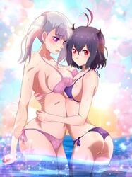 2girls bikini bikini_bottom bikini_top black_clover female female_only multiple_girls nexus_avelon noelle_silva secre_swallowtail water