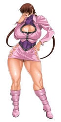 1girls alternate_breast_size athletic_female bangs bangs_over_eyes big_breasts breasts covered_eyes double_h female female_focus fighter hair_over_eyes huge_breasts king_of_fighters large_breasts muscular_female muscular_thighs shermie_(kof) simple_background snk standing tall_woman white_background