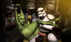 1girls alien_girl anus breasts coldslums female green_skin male multiple_boys nautolan penis pussy star_wars stormtrooper