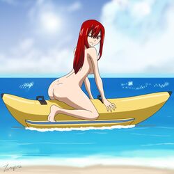 1girls 2020 ass banana banana_boat beach butt casual_nudity completely_nude completely_nude_female erza_scarlet exhibitionism fairy_tail female female_only floating human_only inflatable naked no_sex nude nude_beach nude_female nudism nudist red_hair sea sitting sky tagme_(artist) water zenra