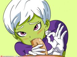 1girls alien_girl blowjob cheelai dragon_ball dragon_ball_super fellatio female green_skin humanoid rule34yt short_hair white_hair