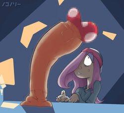 big_penis candle censored female glans little_witch_academia looking_at_penis mushroom nokonorii pale-skinned_female penis purple_hair sexually_suggestive simple_background solo_female sucy_manbavaran surprised sweating table tagme veiny