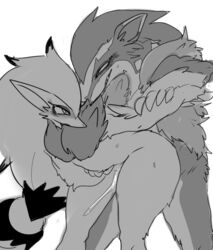 1boy anthro anthro_on_anthro bent_over big_ass big_breasts black_fur blue_eyes blush breasts canine claws cum cum_in_pussy cum_inside doggy_style domination female fluffy fluffy_hair japanese_text looking_back mammal meisaikawaii nintendo obstagoon open_mouth pawpads paws pokémon_(species) pokemon pokemon_(species) red_eyes zoroark