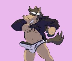 anthro black_clothing black_hoodie black_topwear briefs clothed clothing drawyourfursona equid equine erection erection_under_clothing genitals hoodie hoodie_meme horse horseandbeer male male_only mammal meme meme_clothing penis solo standing topwear underwear white_clothing white_underwear