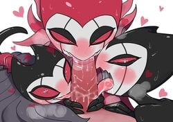 artist_request blowjob blush blushing erect_penis erection fellatio gay grimm_(hollow_knight) grimmchild hand_on_penis hollow_knight hollow_knight_x_humans human human_penetrating licking licking_penis looking_at_viewer looking_to_the_side nightmare_king_grimm open_mouth penis red_eyes sucking tagme wet yaoi