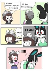 :3 animal_crossing anthro ass bent_over blush breasts chinchilla chinchillid cleavage clothed clothing clothing_lift comic dildo dotty_(animal_crossing) dress dress_lift duo female female_focus half-closed_eyes hi_res lagomorph leporid male mammal narrowed_eyes nintendo original original_character presenting presenting_hindquarters rabbit sex_toy smile speech_bubble straight text tony_(tonytoran) tonytoran video_games